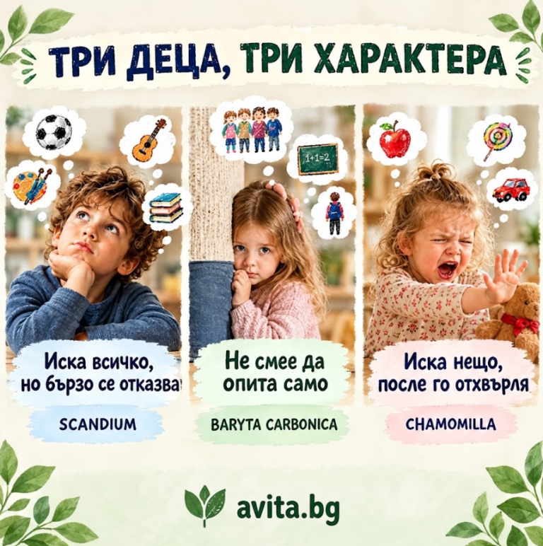 Три деца, три характера: Scandium metallicum, Baryta carbonica, Camomilla